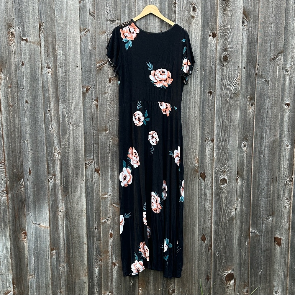 Loveappella Black and Pink Floral Maxi Dress EUC - Picture 7 of 10